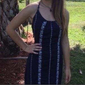 Navy blue embroidered maxi dress